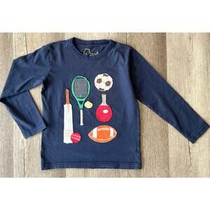 Mini Boden Navy Long Sleeve Tee with Colorful Sports Appliqués